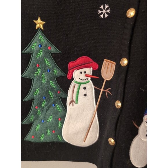 Croft & Barrow Vintage Ugly Christmas Black Vest Womans Size M Snowman Family - Picture 3 of 8